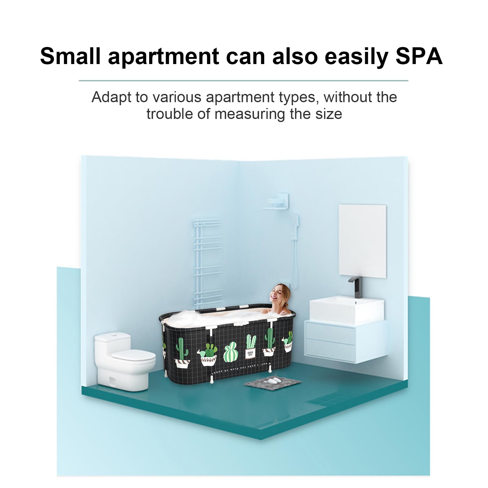 Vasca da Bagno Pieghevole per Adulti, 115 x 60cm Facile Installazione, Vaschetta Pieghevole Eco-Friendly, Ideale per il Relax Domestico e SPA, Vasca da Bagno Adulti (Nero)