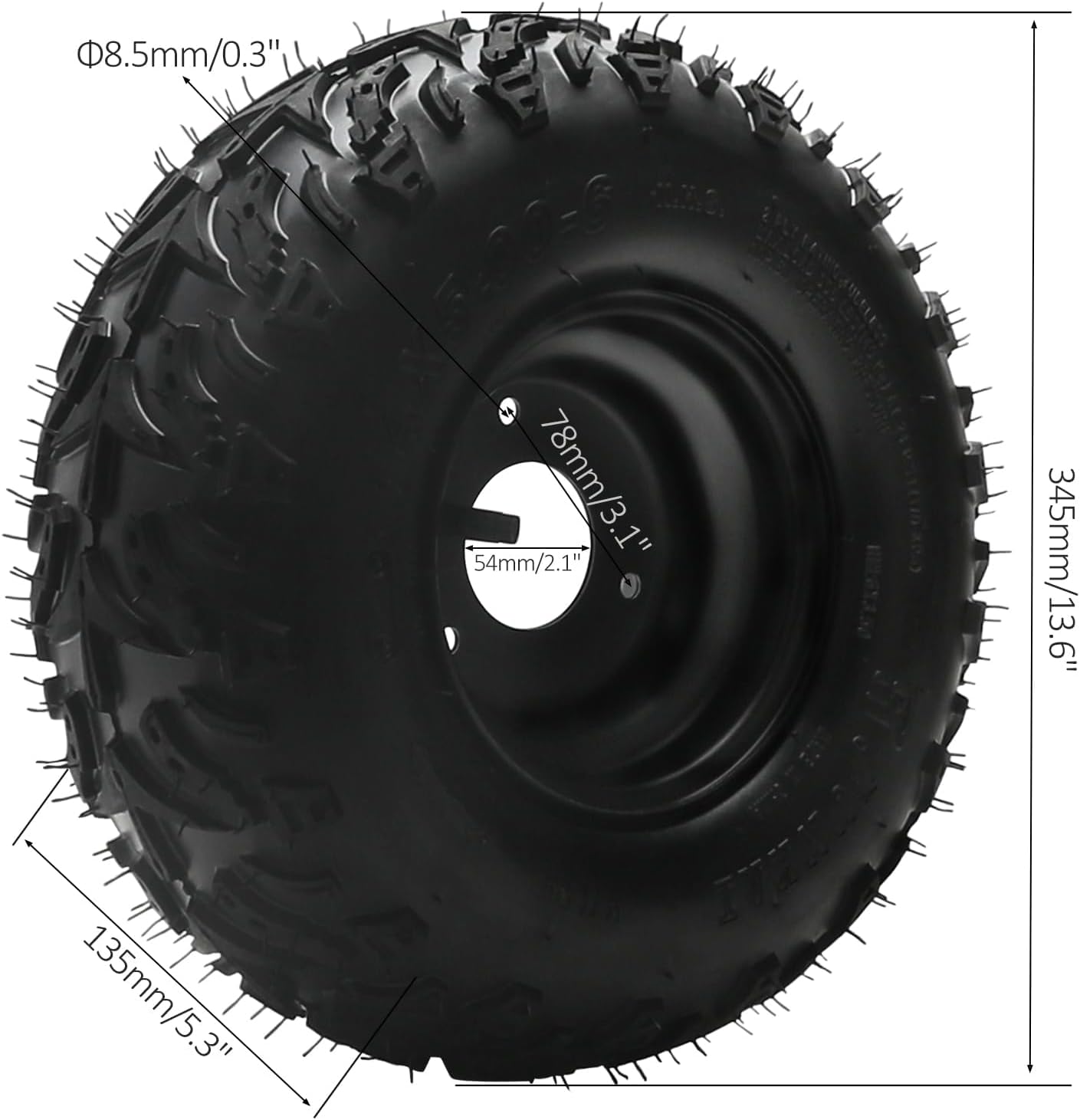14x5.00-6 All-Terrain Go Kart & Mini Bike Tire with 6" Aluminum Rim, Tubeless ATV Wheel Assembly, 2-Ply 308lb Load, Universal Off-Road Quad, Golf Cart, UTV Front Hub 17mm