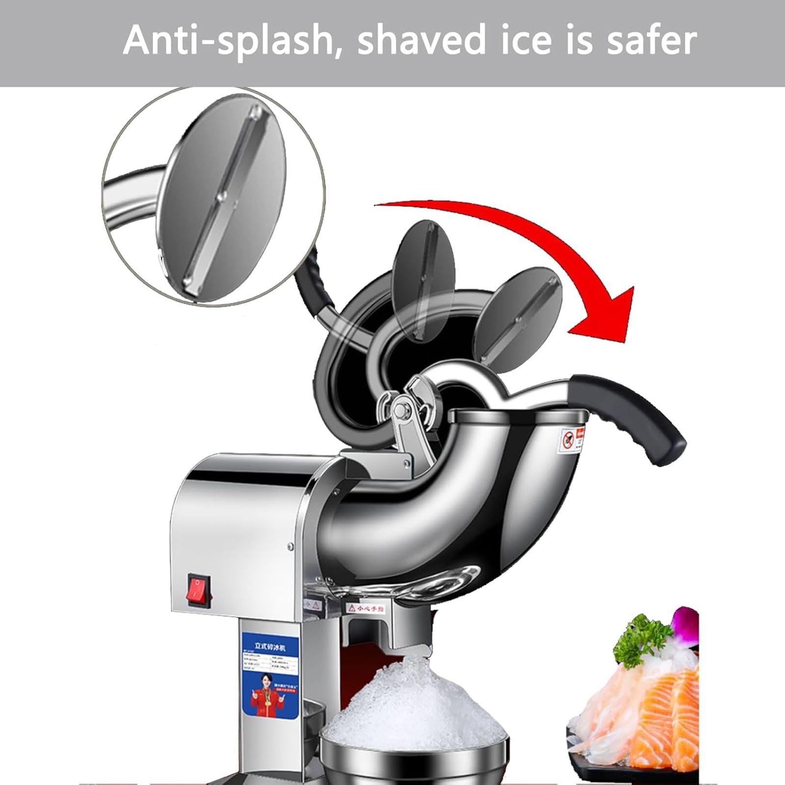 Máquina de afeitar de hielo, trituradora de hielo eléctrica de 350 W con acero inoxidable, máquina de cono de nieve para granizados, cócteles y bebidas congeladas, textura de hielo ajustable para uso