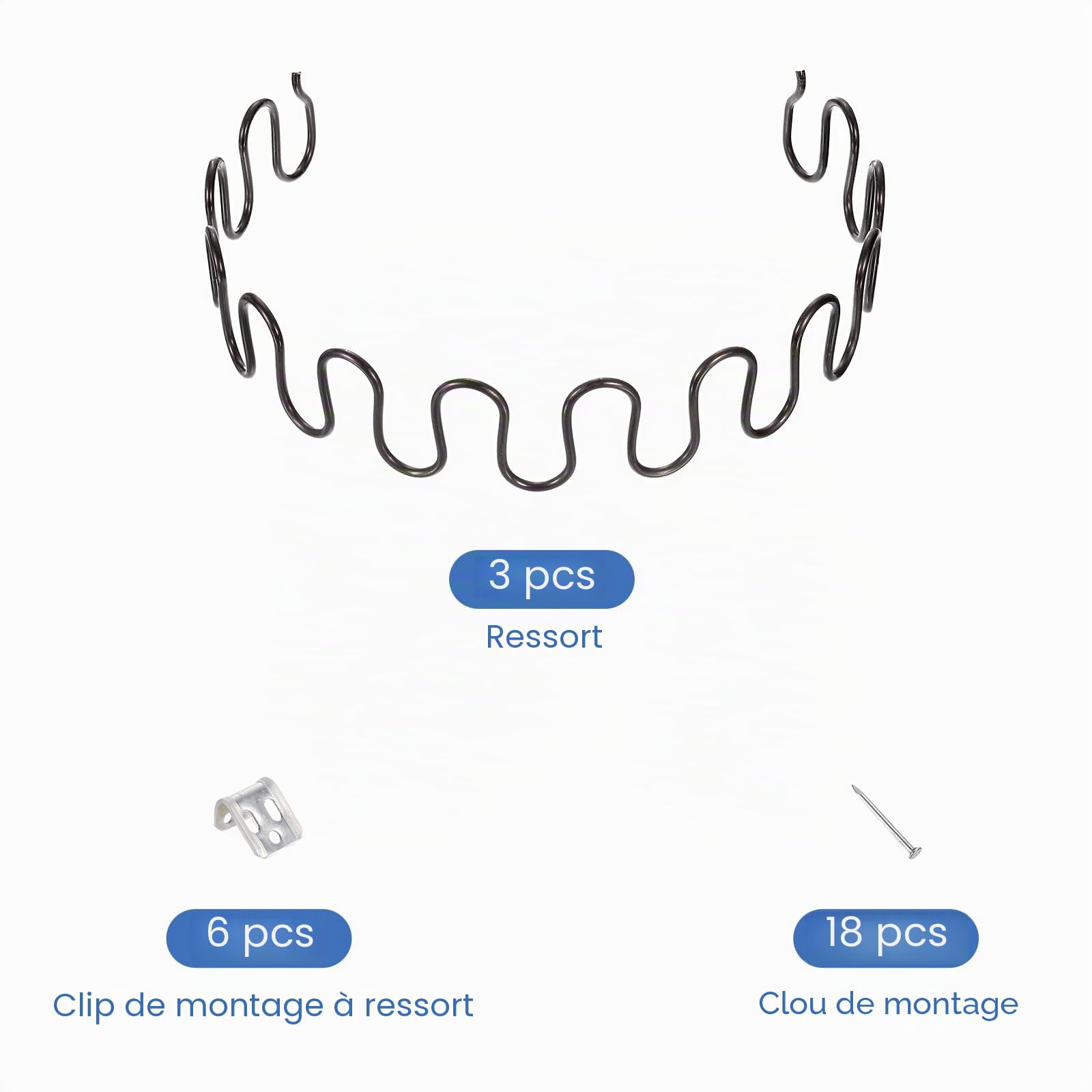 sourcing map Lot de 3 kits de réparation de ressorts d'ameublement, 55 cm, kit de réparation avec clips et clous pour meubles, canapés, chaises inclinables