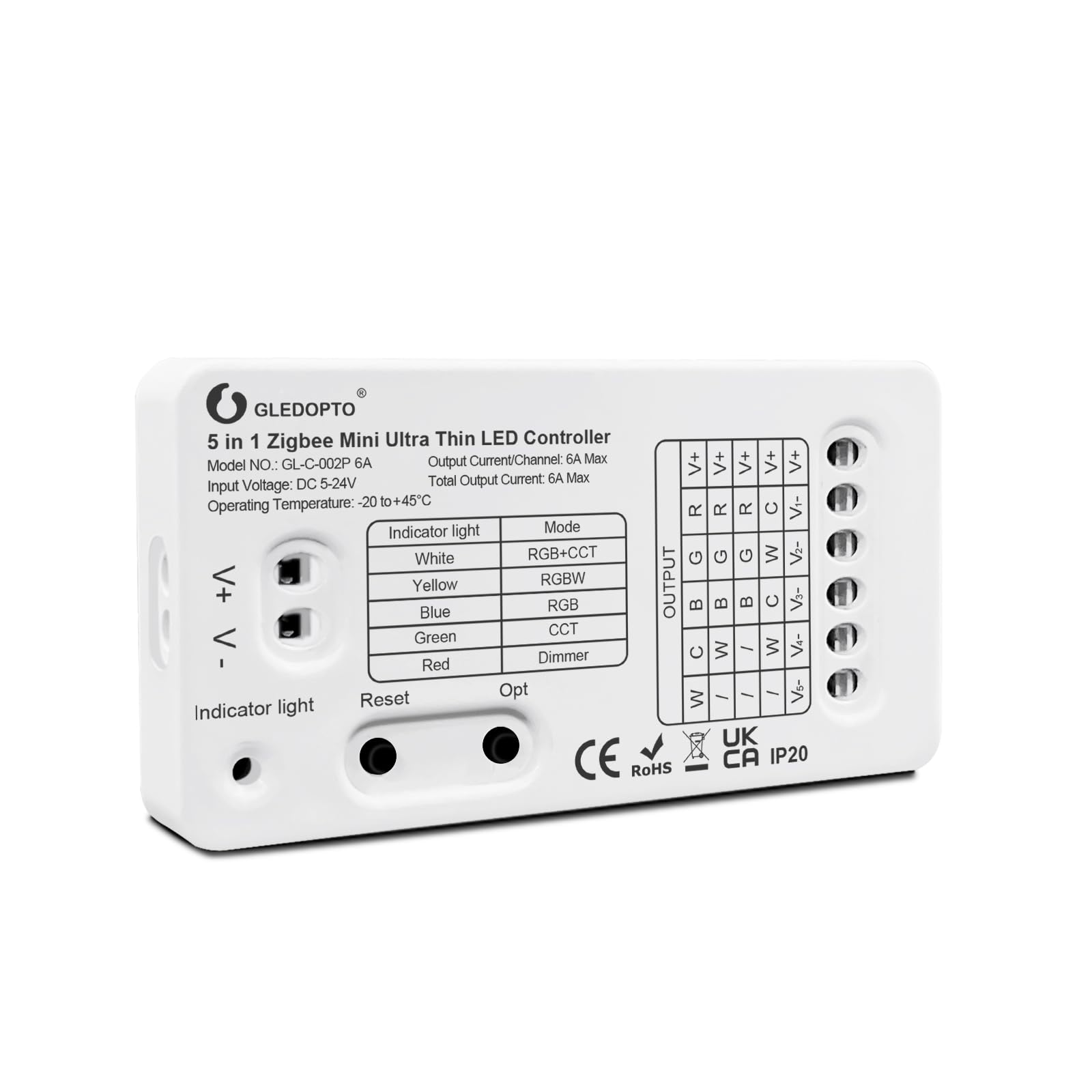 GLEDOPTO ZigBee 3.0 DC5-24V Mini 5 in 1 RGBCCT RGBW RGB CCT Dimmer LED Strip Light Control 6A Max for PWM Dimming LED Strip Compatible with Hub Bridge Conbee Tuya Smart Life App Control (Hub Required)