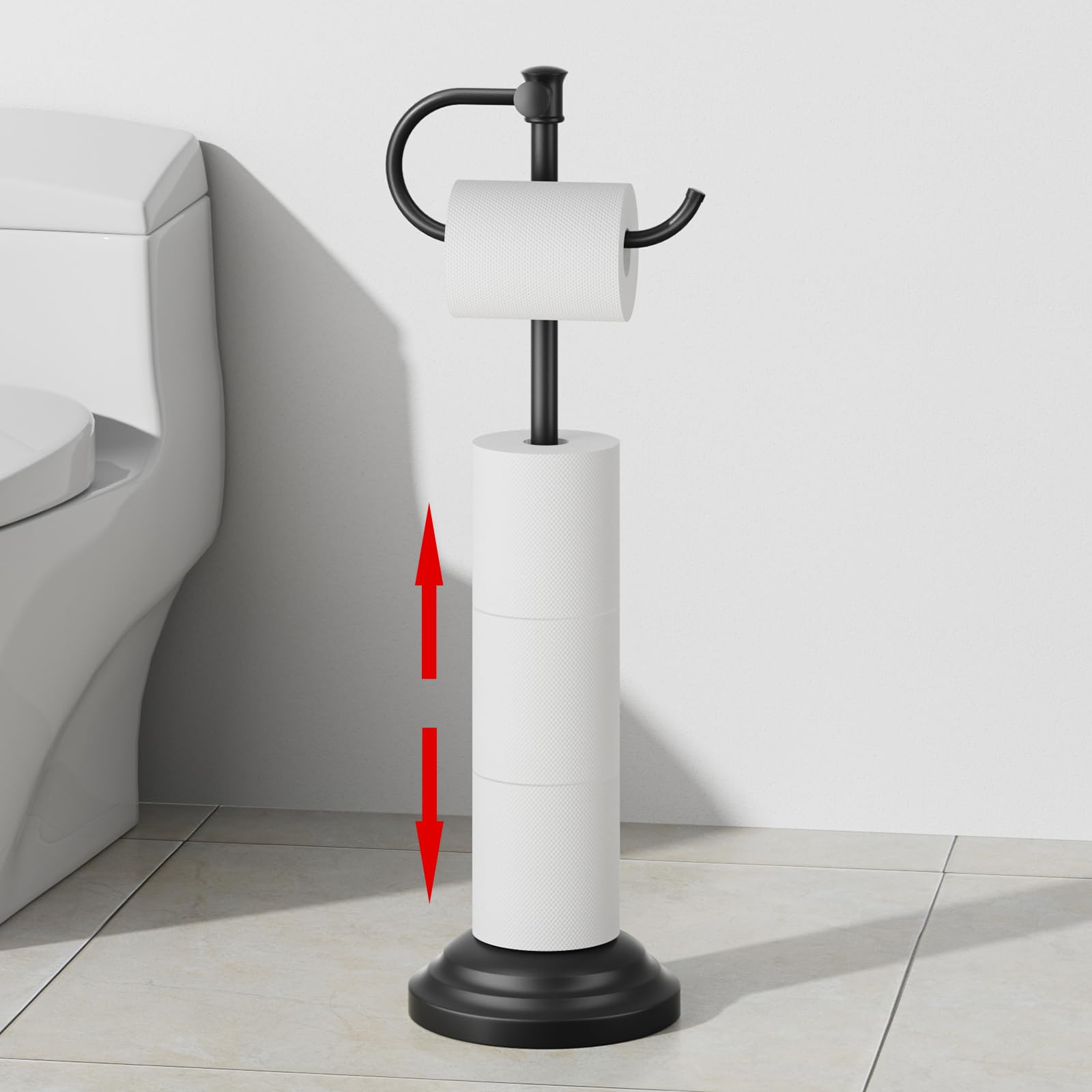 RUMOSE Toilet Paper Holder Stand for Floor Free Standing, Chrome — Amazon image 13
