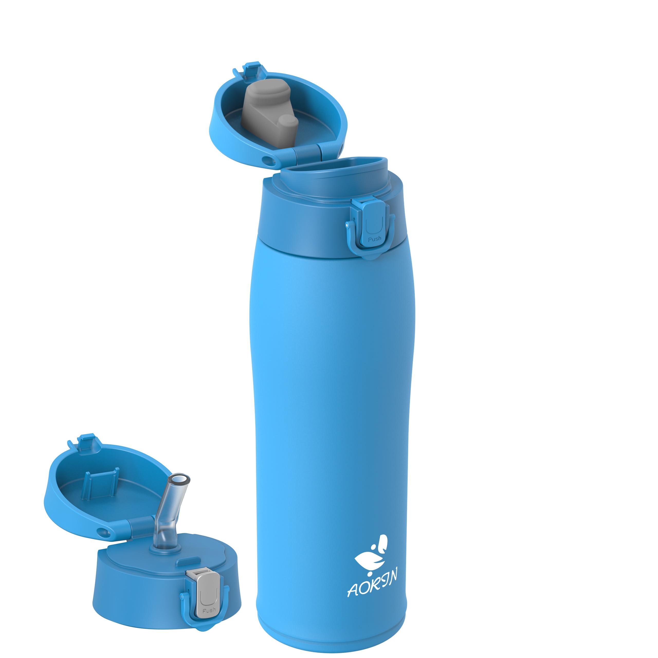 AORIN Botella Agua Acero Inoxidable 18/8 con 2 Tapas, 500ml Botella Agua Niños, Botella Térmica Anti-Fugas, Botella Gimnasio, Termo sin BPA para Deportes, Exterior, Viajes y Escuela — view 38