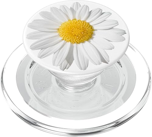 Linda margarita blanca amarilla tan bonita sobre fondo blanco PopSockets PopGrip agarre intercambiable para teléfonos y tabletas PopSockets MagSafe