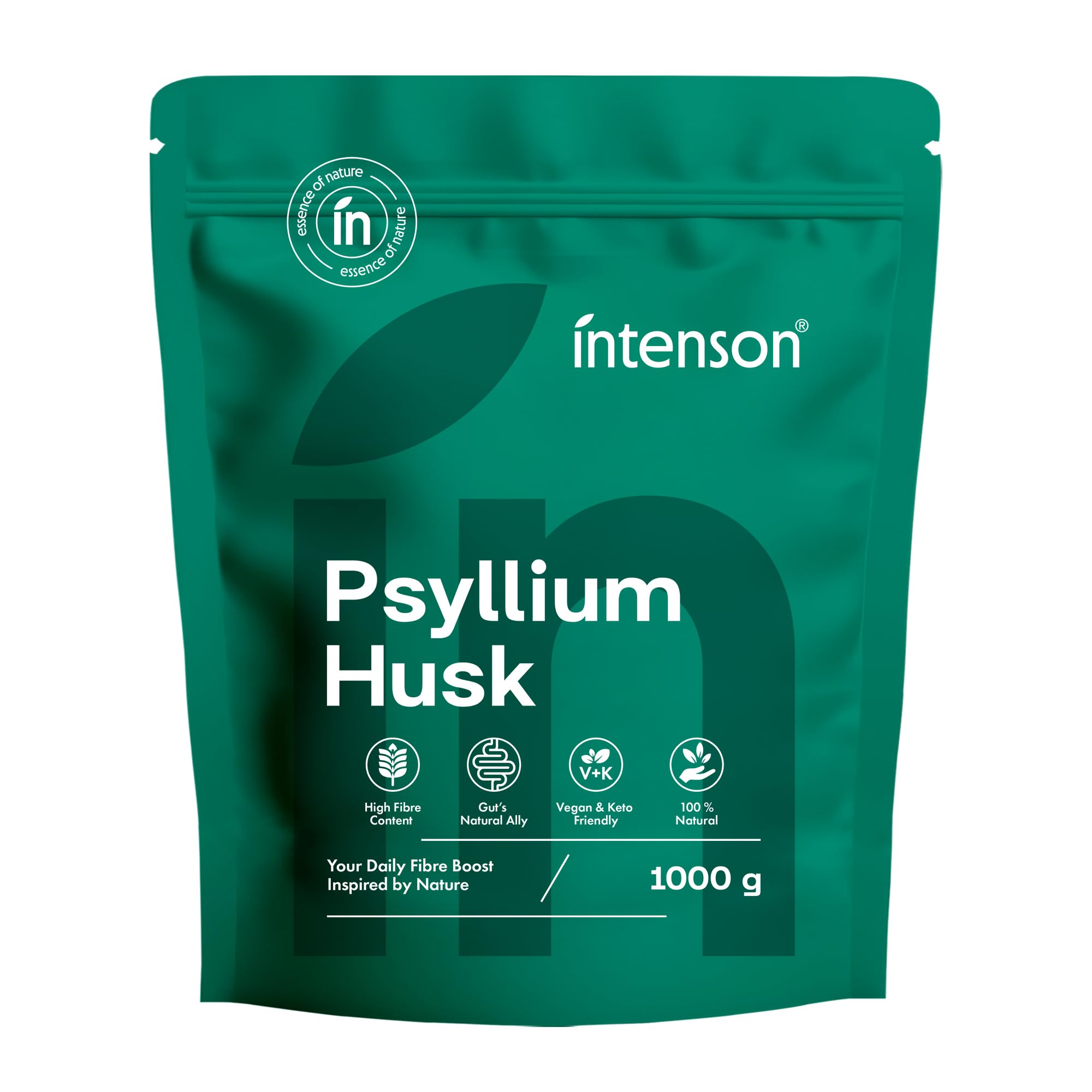 Intenson Psyllium Husk Cáscara de Psyllium, 1000 g, Alto Contenido en Fibra, 100% Natural, Vegano y Apto para Dieta Keto, Sin Gluten, Sin Aditivos, Sin OGM