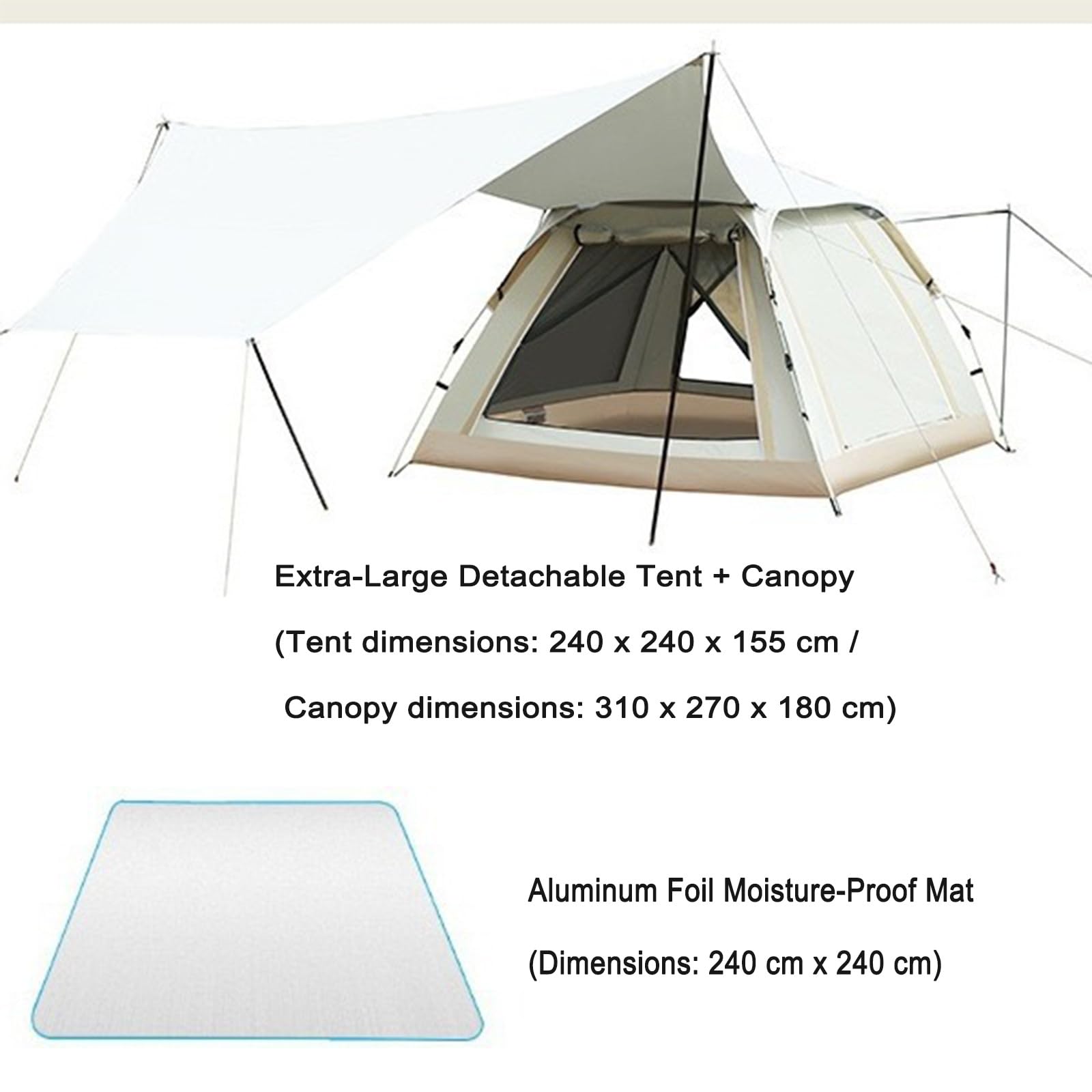 Grande Tenda Da Campeggio Staccabile Con Tettoia, Pop-up Copertura Antipioggia E Riparo Dal Sole, Impermeabile Antivento For Spiaggia, Escursioni, Picnic