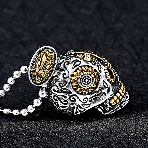 Stainless Steel Sugar Skull Pendant Necklace Gothic Skeleton Pendants for Men with 24inch Chain4