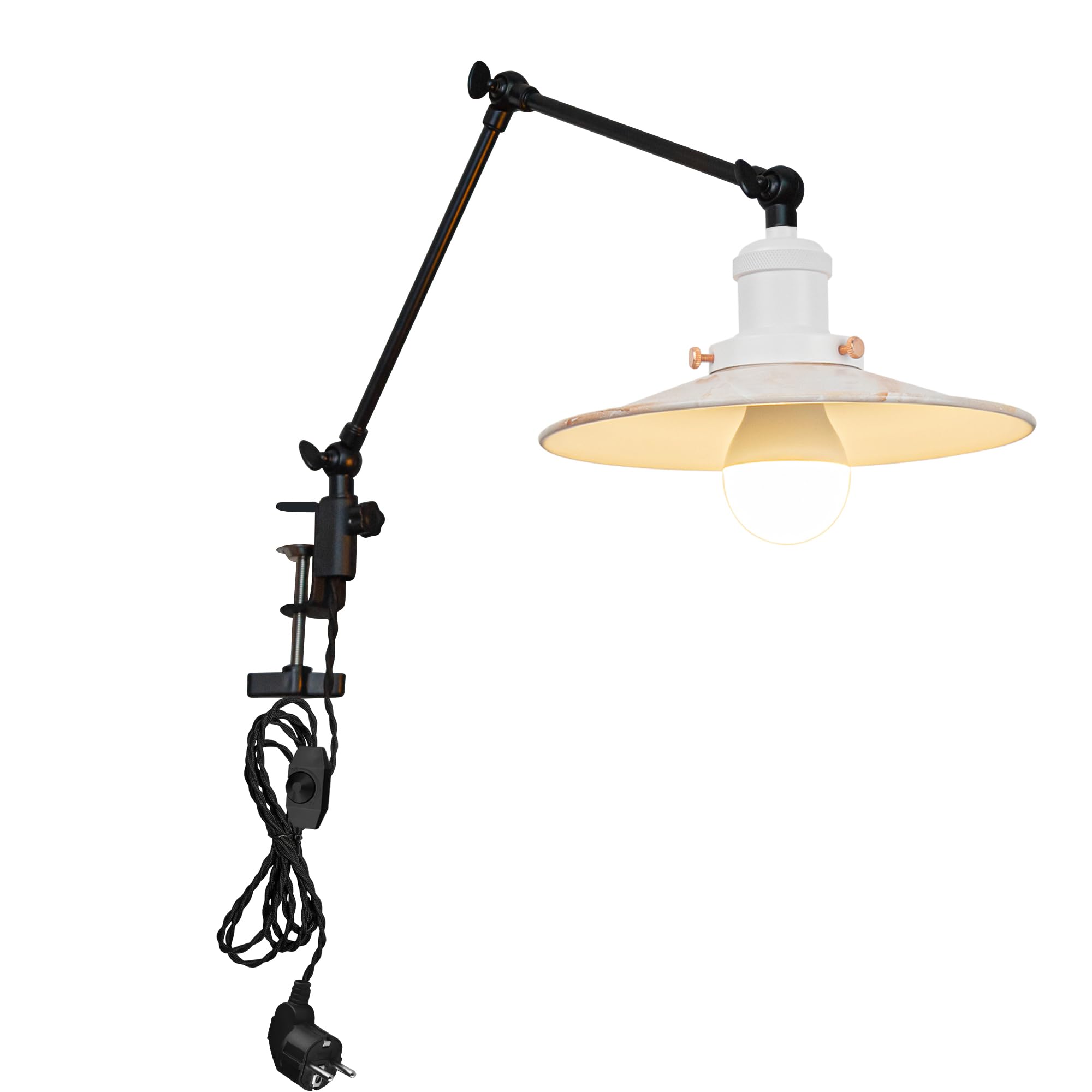 Industrial Klemmleuchte mit 2,5 Schalterkabel, Einstellbar Clip auf Schreibtisch Leselampe,Dimmbar Clamp Nachttischlampe mit Flexarm für Schreibtisch Nachttisch Regal- TD/2773-DSL