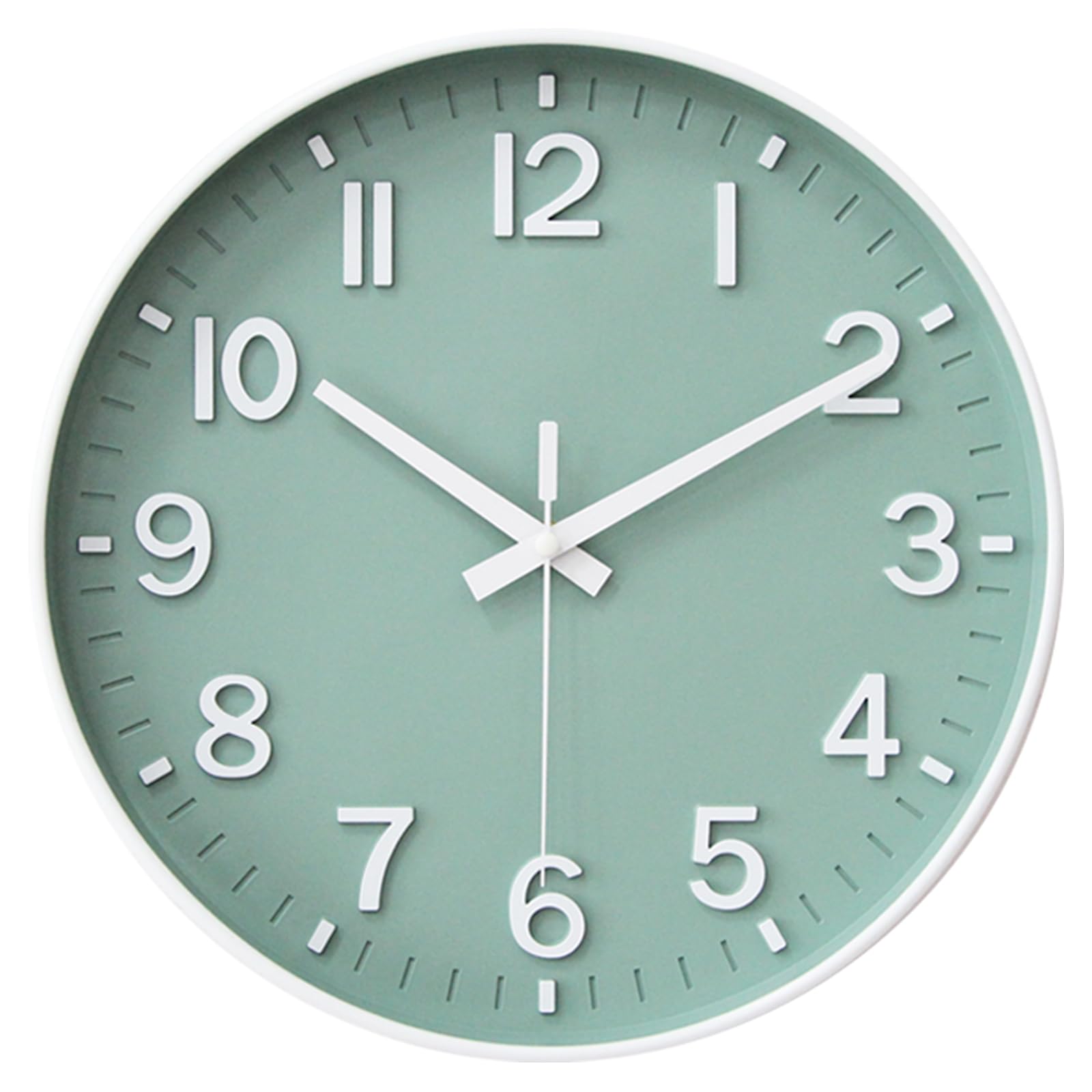 HZDHCLH Wall Clocks Battery Operated,Wall Clock Green,10 inch Wall Clock Silent Non Ticking Modern 3D Numbers for Kitchen Bedroom Living Room Office Classroom Decor