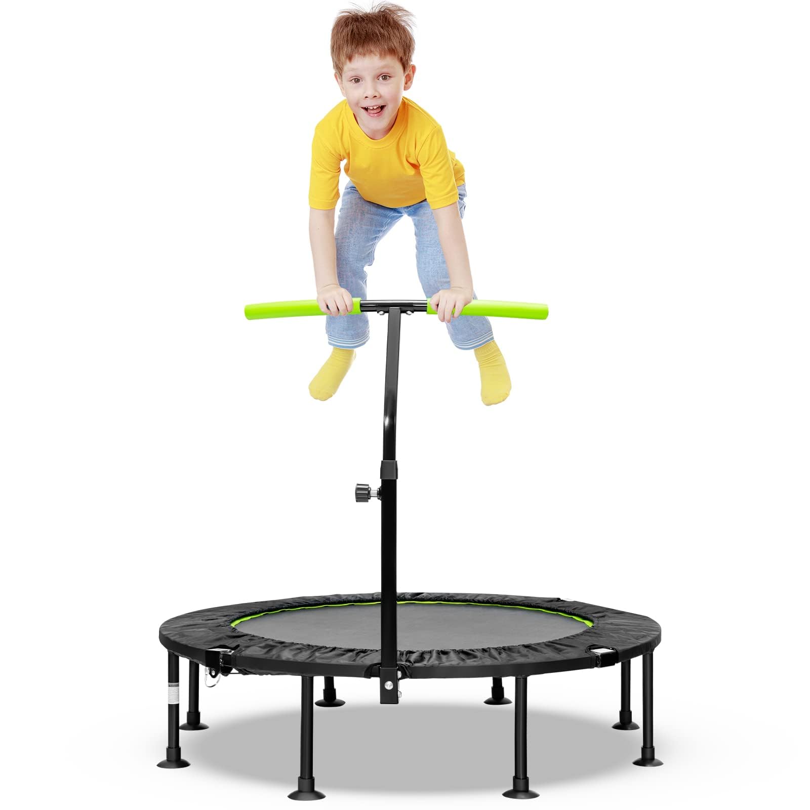 COSTWAY φ117cm Mini Trampolin faltbar, Fitness Trampolin mit höhenverstellbarem Griff, Kindertrampolin Gartentrampolin Indoor- und Outdoor für Erwachsene und Kinder, 100 kg Belastbar