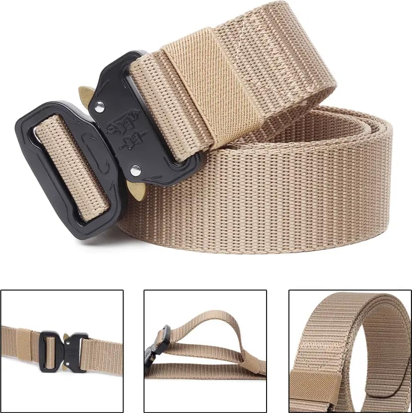 Image of TPM Tactical Military Belt, Heavy Duty Nylon Web Belt with Quick Release Metal Buckle, Army Green and Khaki