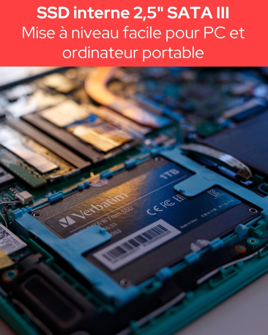 Verbatim Vi550 S3 SSD - SSD Interne 1TB - Solid State Drive - 2.5'' Interface SATA III - Disque Dur Interne SSD Technologie 3D NAND - SSD 1TB Haute Performance - Jusqu’à 560MB/s - Noir