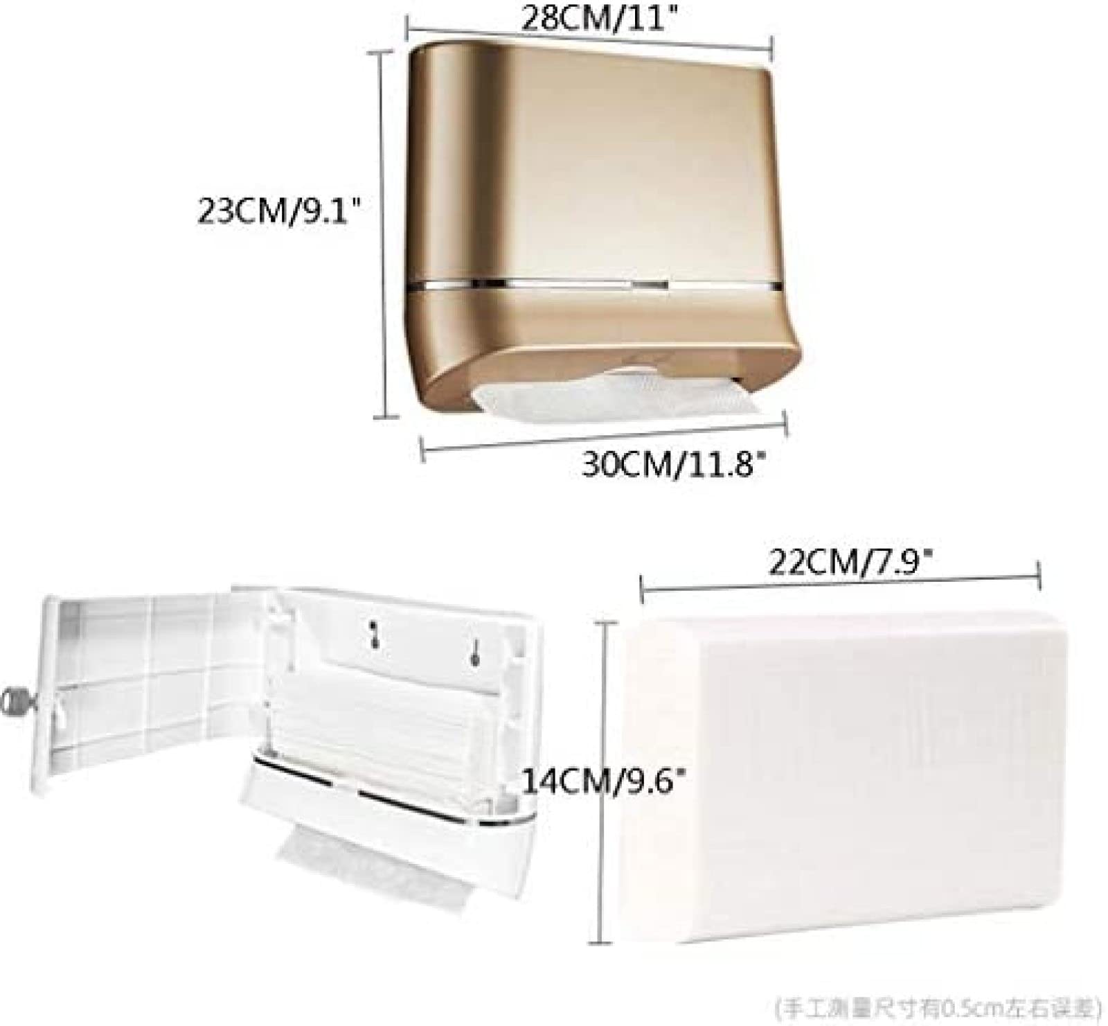 Dispensador de Toallas de Papel higiénico Dispensador de pañuelos de baño montado en la Pared, Dispensador Compacto de Toallas de Papel, Comercial, sin Perforaciones, Dispensador de Toallas