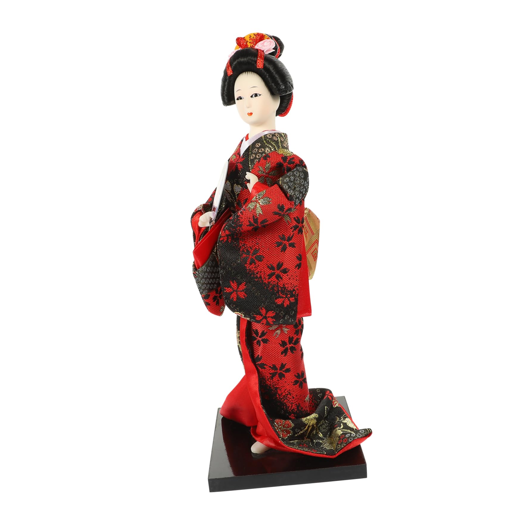 Bambola Kokeshi In Legno Decorata Con Kimono Giapponese E Motivi Floreali - Statuetta Artigianale Marrone - 8