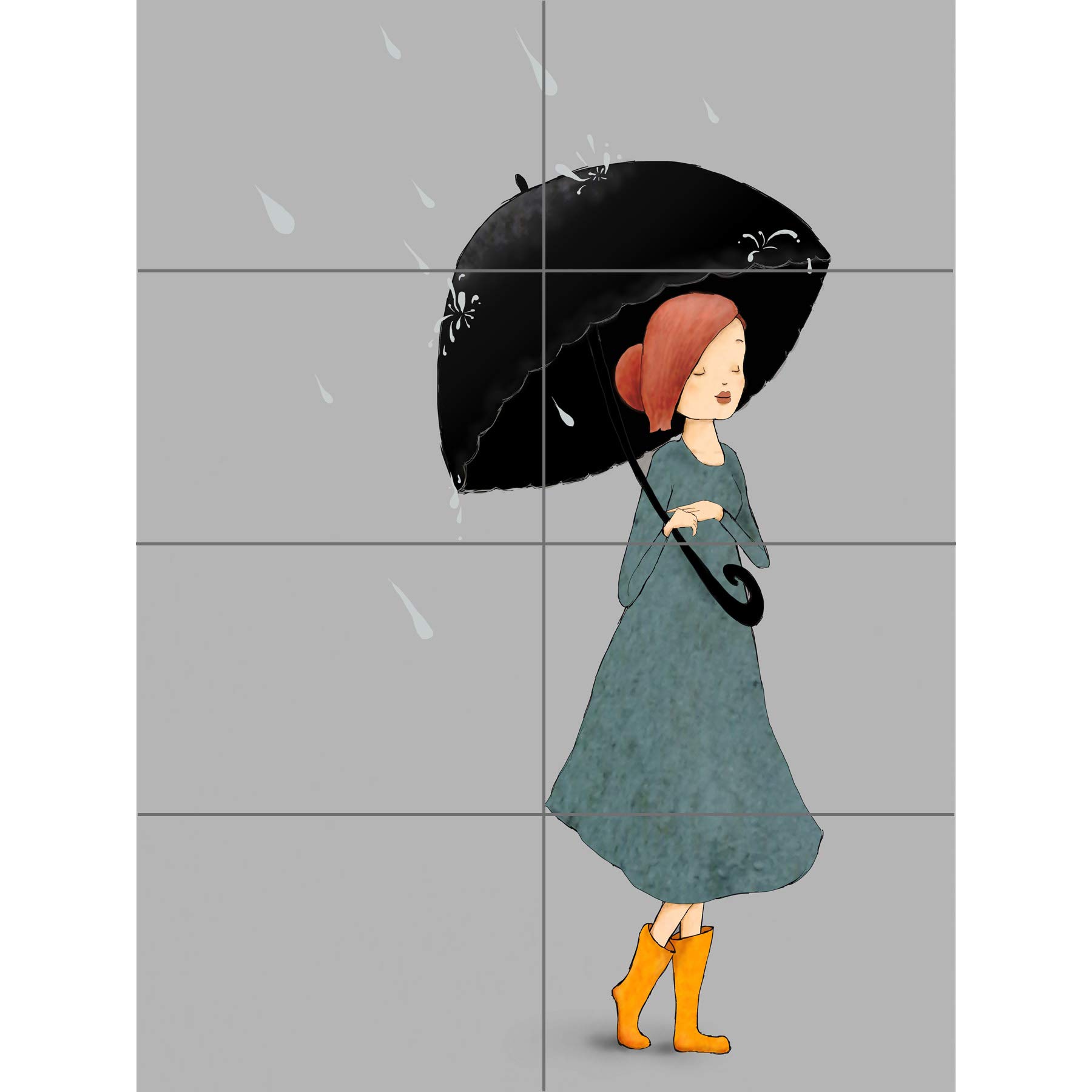 Artery8 Girl In Rain Illustration XL Giant Panel Poster (8 Sections)