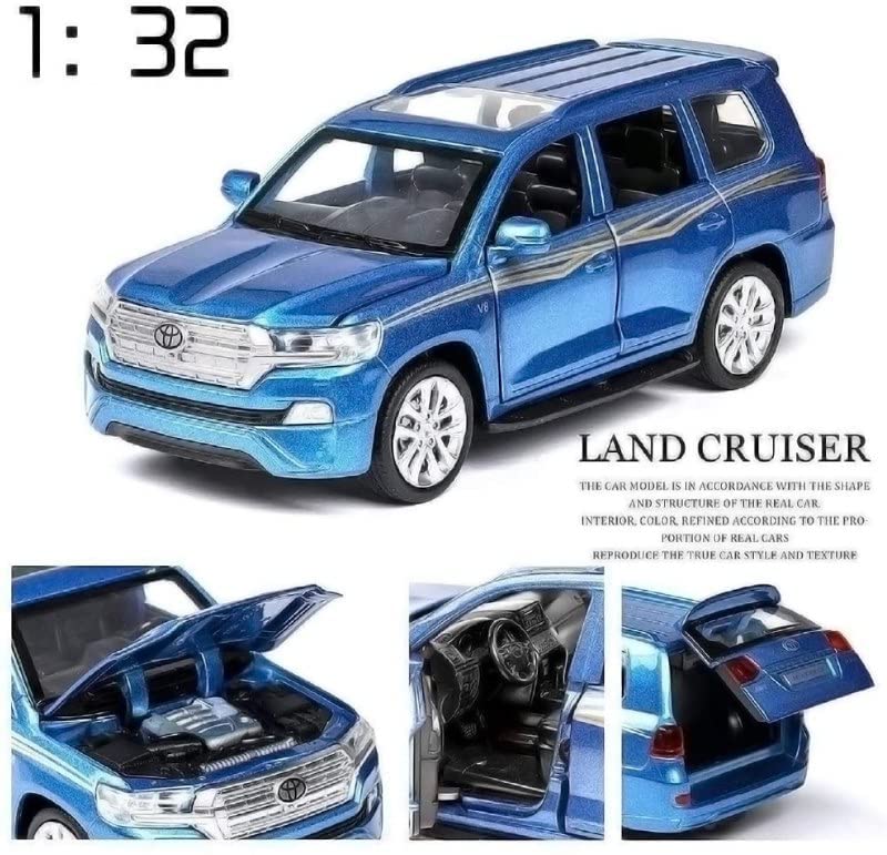 Image of WORSHIPER 4 Wheel Drive Metal Car Pull Back with Open Doors, Engine Cover, Tail with Front and Rear Light & Music Great Gift for Boys and Girls Above (Toyota Land Cruiser)