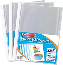 1ABOVE 30 Micron 300Pack A4 Glass Clear Plastic Wallets Punched Poly Pocket Paper Document Files (3)