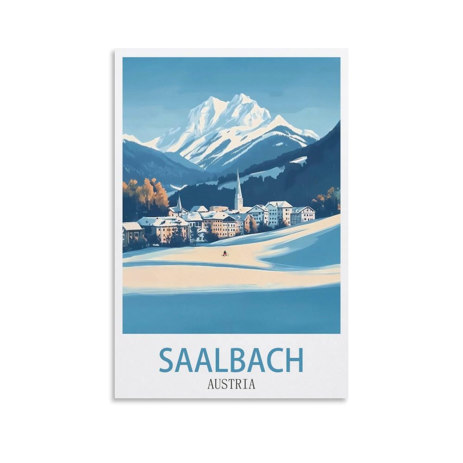 Xllyxygjq Unframe-Style Saalbach Austria Vintage Travel Posters Ski 08X12inch(20X30cm) Canvas Wall Art Poster Print Artwork Painting Picture For Home Decoration Living Room Office Bedroom