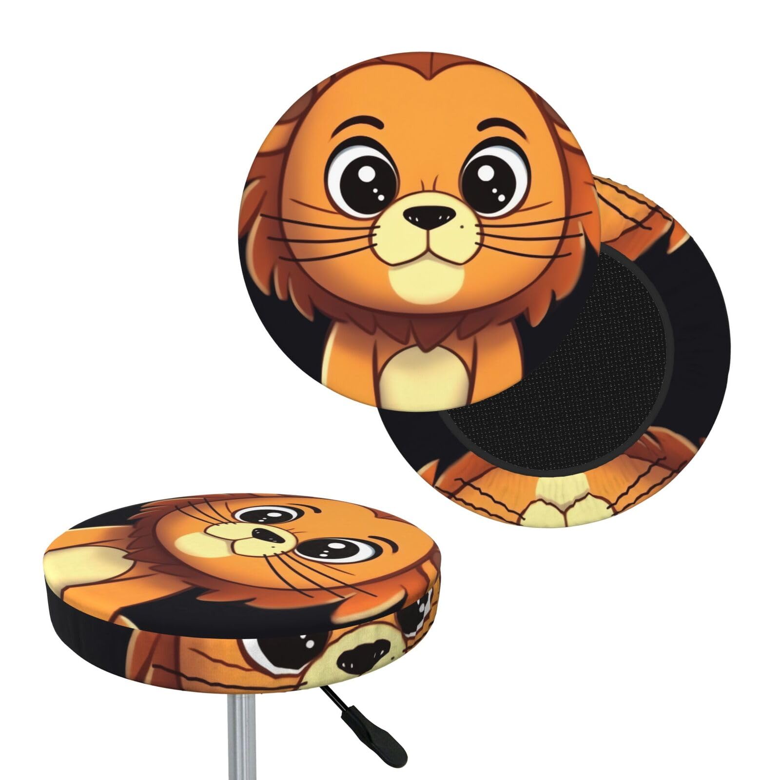 FekiLoot Cute Cartoon Lion Round Bar Stool Covers Stretch Washable Bar Stool Covers Dustproof Slipcover Bar Chair Covers with Elastic Band for Bar Kitchen Living Room Decor 14 Inch