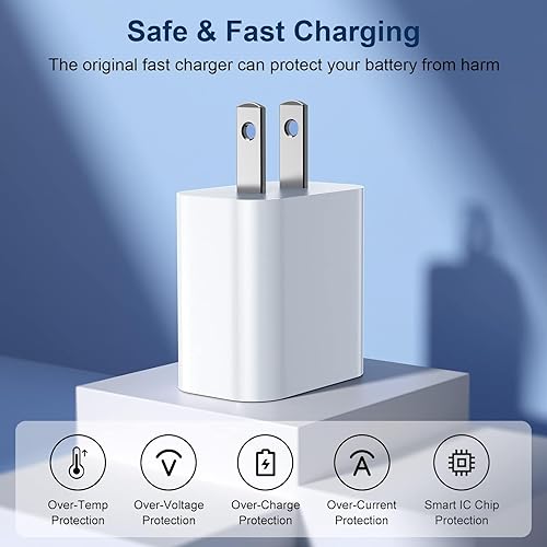 Miniatura 3 de Cargador para iPhone de carga rápida, cargador de pared USB C de 20 W PD, paquete de 4 con cable de carga rápida de 1.8 m - Cargador rápido para