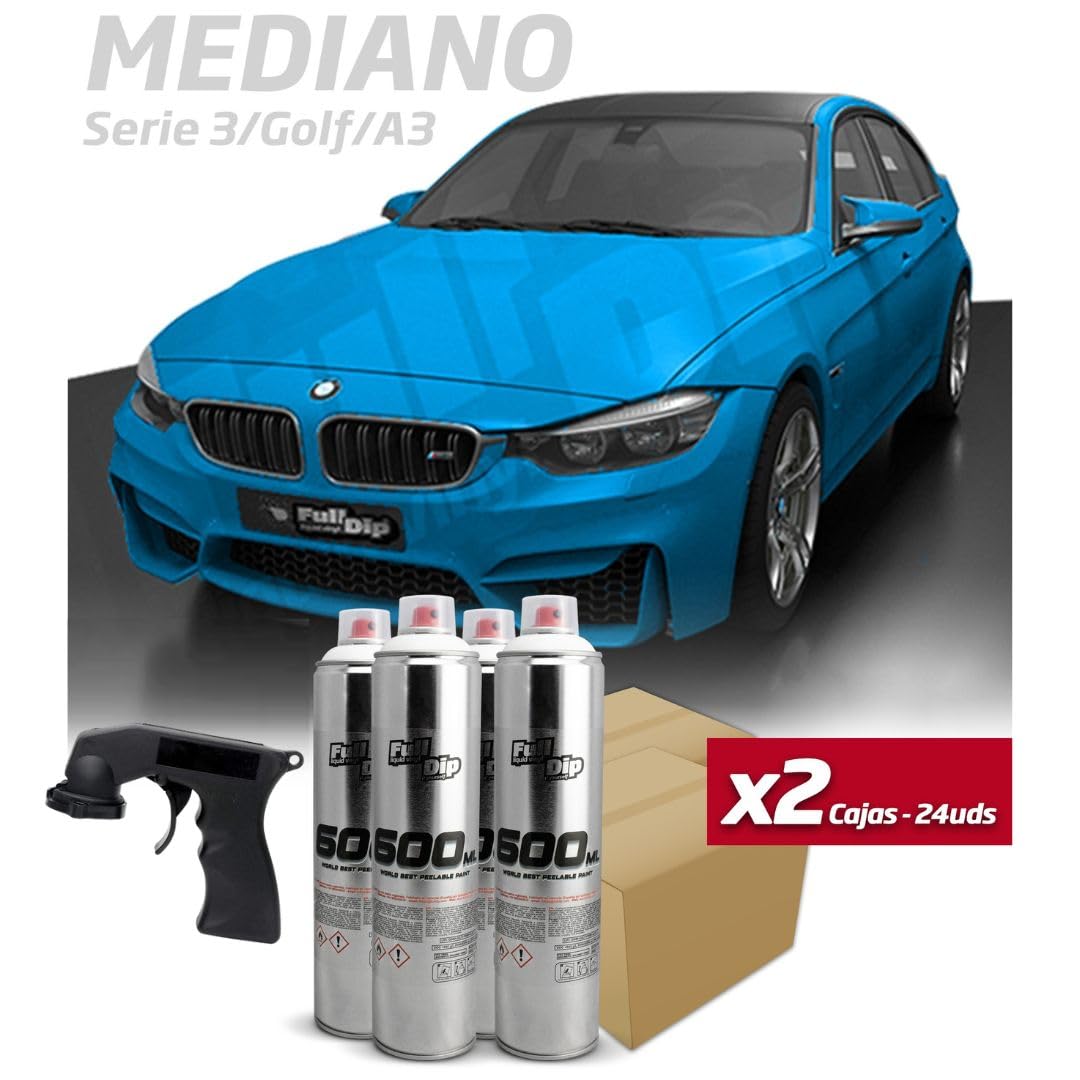 AutoFullCar - Pack para Pintar el Coche con Spray Full Dip en formato de 600 ml - Vinilo Líquido - Regalo Adaptador de spray (Azul Luminoso, Coche Compacto)