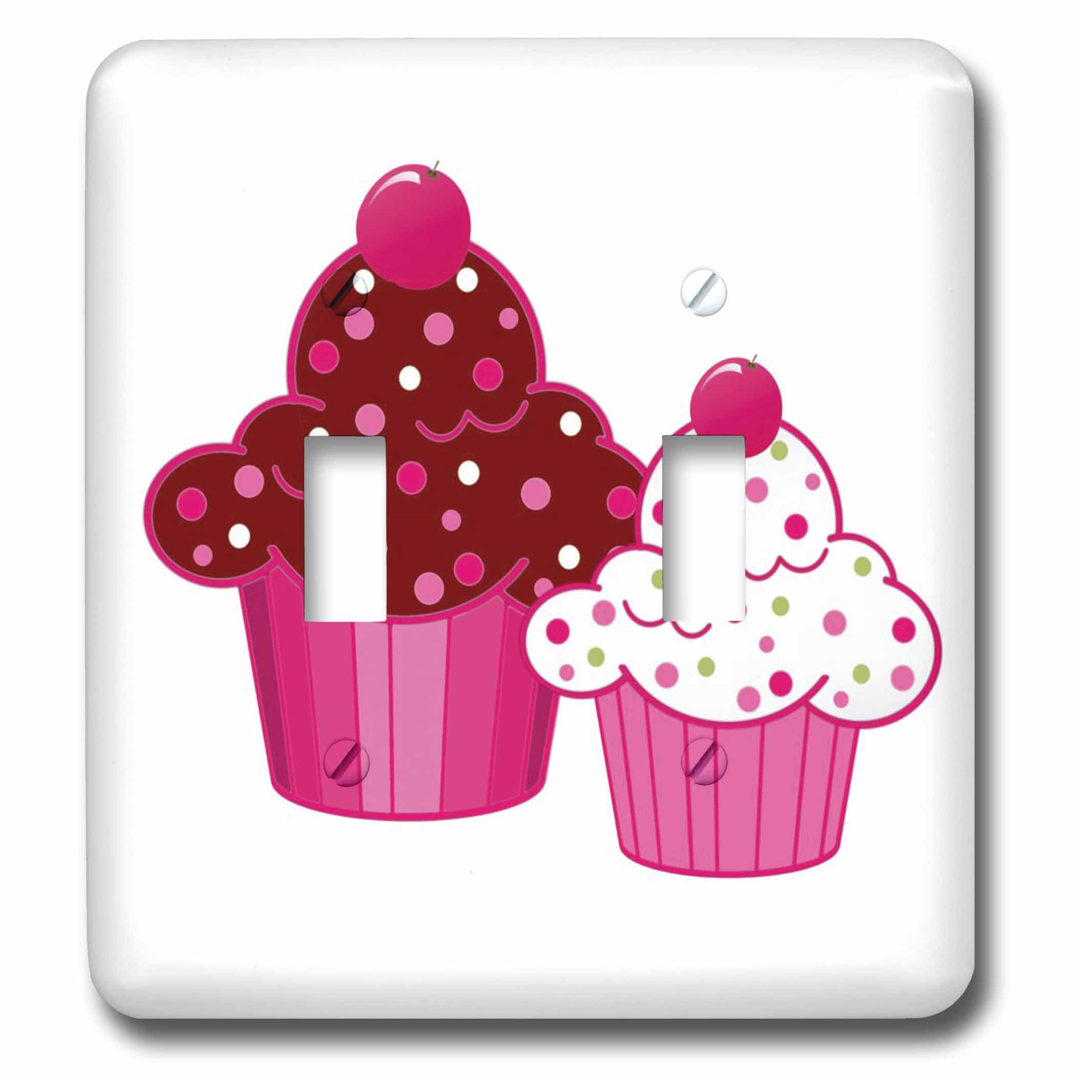 Interrupteur double Cupcakes 3dRose lot de 2 pour remplacer les plaques blanches unies usées