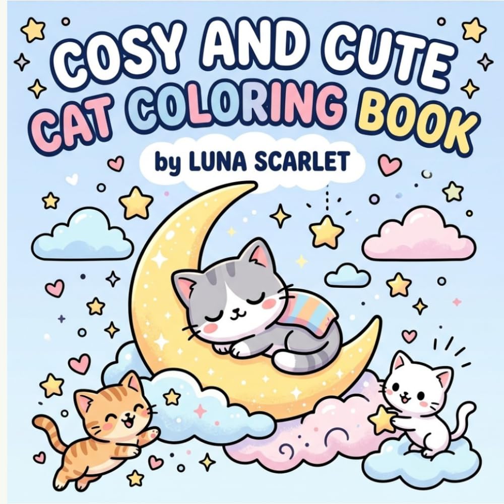 Cosy and Cute Cat Coloring Book: Cute Kawaii Kitten Coloring Pages for Kids Ages 4-8, Girls and Boys, with Simple Bold Lines and Easy Single-Sided Designs