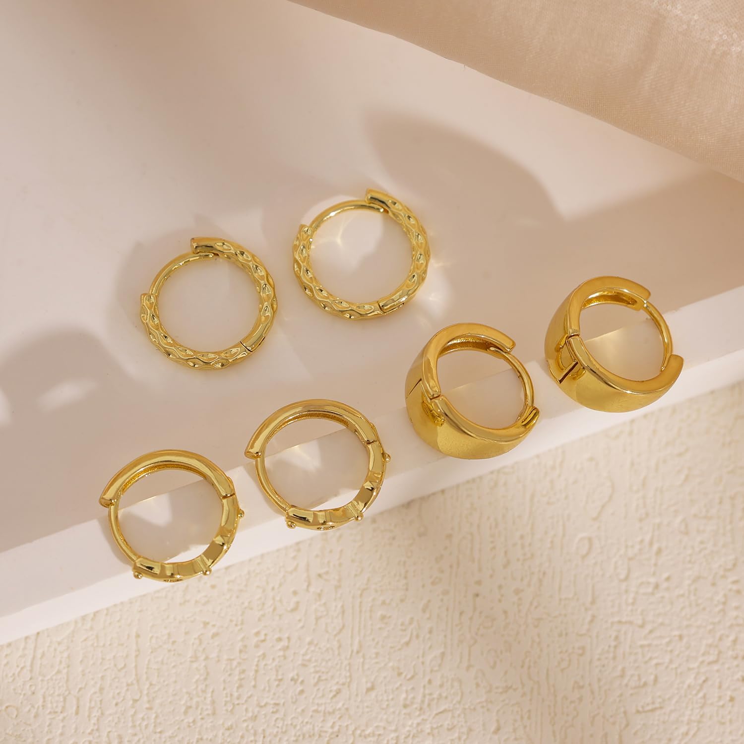 3Pairs Earring Stacks - Dainty Hoop Earrings for Women Trendy Hypoallergenic 14K Gold Plated Huggie Hoop Earring Set Small Gold Earrings Non Tarnish Piercing Jewelry Gifts - Image 7