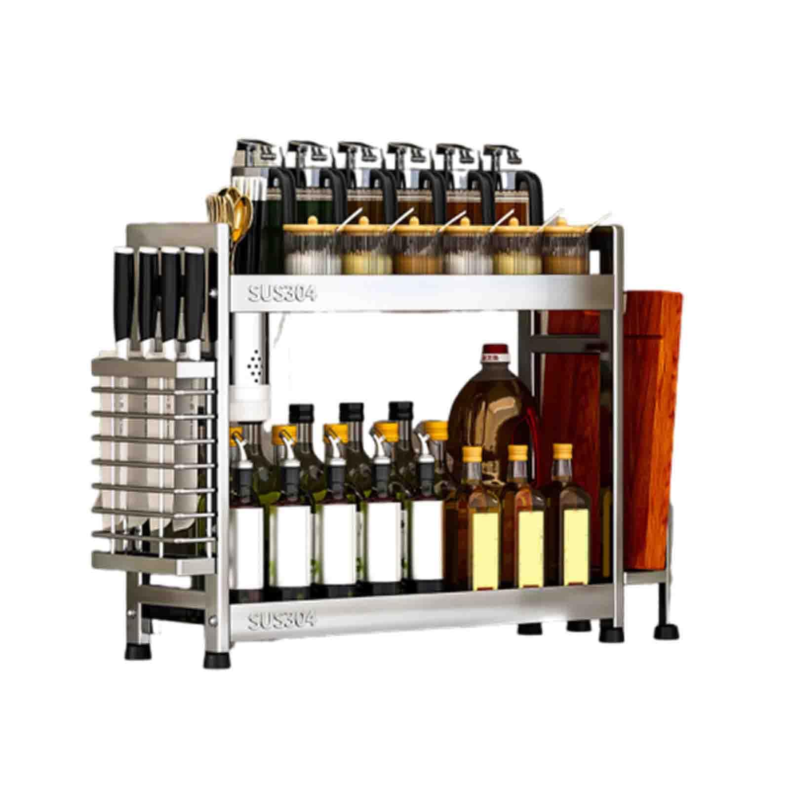 DFGHNBVC Stainless Steel Spice Rack- Vertical Kitchen Shelf Multifunctional Storage For Spices 50X15X61.5Cm Slim Design Perfect For Kitchen Countertop Silver,Silver-40X15X41.5Cm