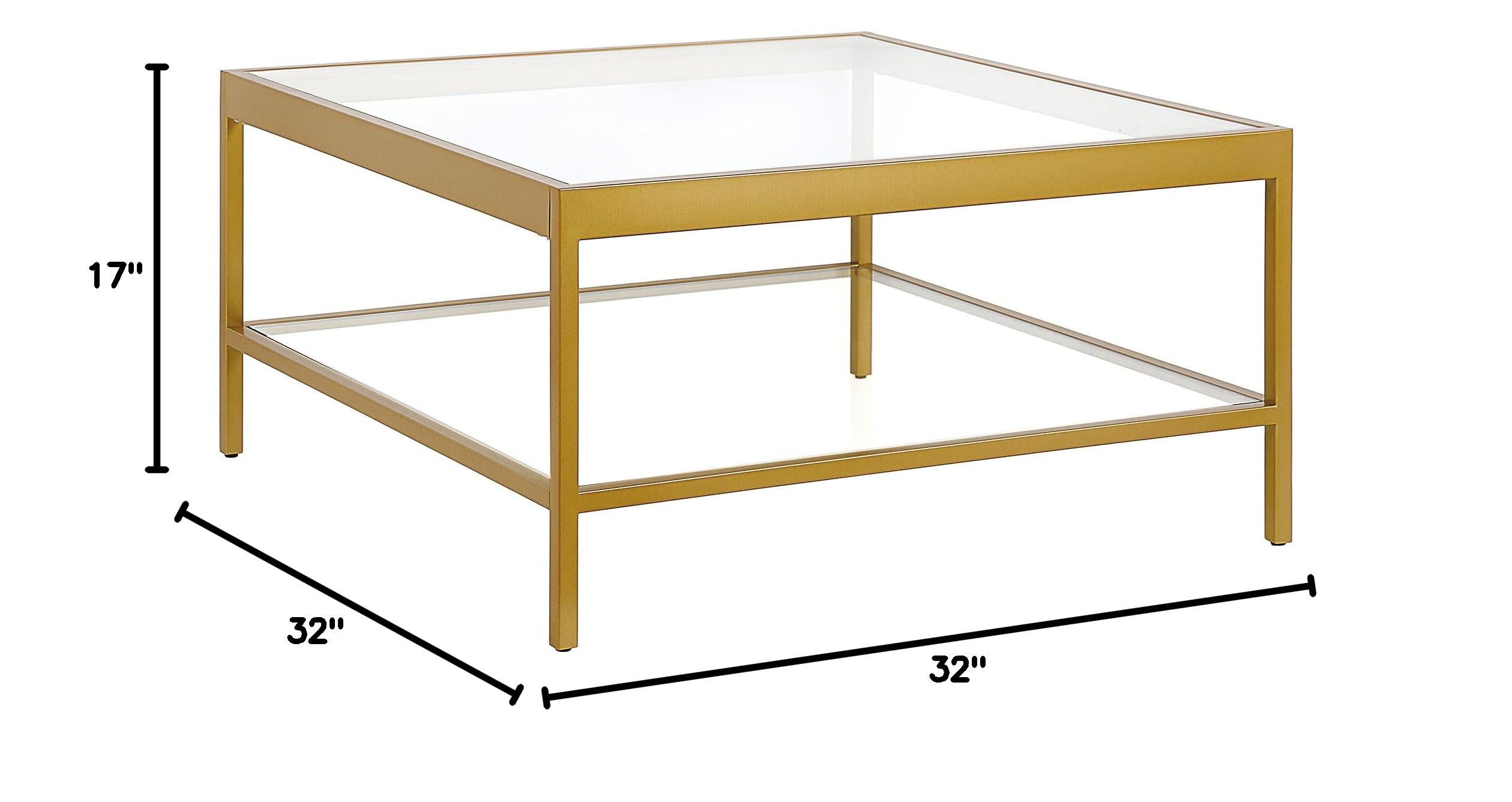 Henn&Hart 32" Wide Square Coffee Table in Brass, Square Coffee Table for living room, studio apartment essentials INCOMPLETE 