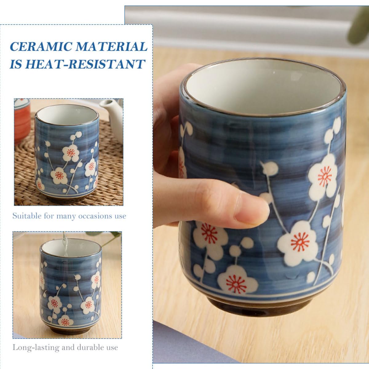 SEWACC 2 Stück Japanische Teetassen aus Keramik mit Handbemaltem Design Hitzebeständig für Tee Zubereitung und Stilvolle Tischdekoration