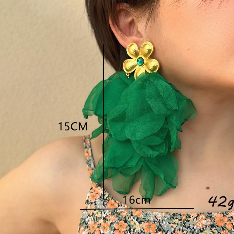 Bohemian Flower Drop Dangle Earrings Flower Earrings for Women Exaggerated Big Flowers Earrings Fabric Floral Dangle Earrings for Women - Image 7