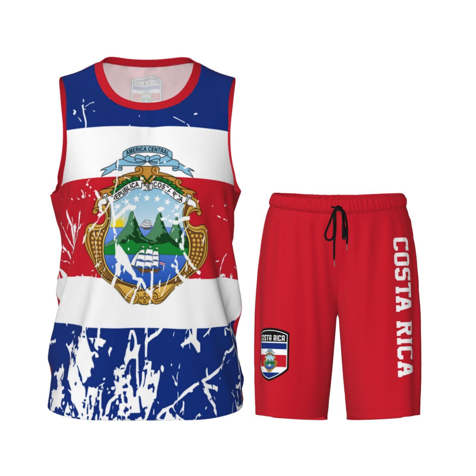Costa Rica Flag Grain (2) Basketball Jersey Uniform Suit for Men Adults Training Athletic Set