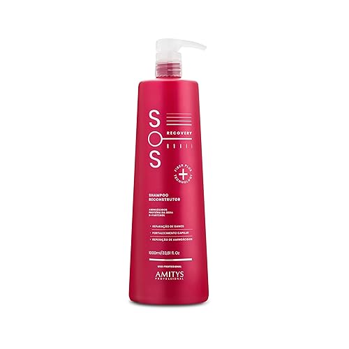 Amitys SOS Recovery Shampoo 1L Aminoácido, proteína de seda D-pantenol, protege la reparación de fibra capilar dañada, fortalecimiento capilar