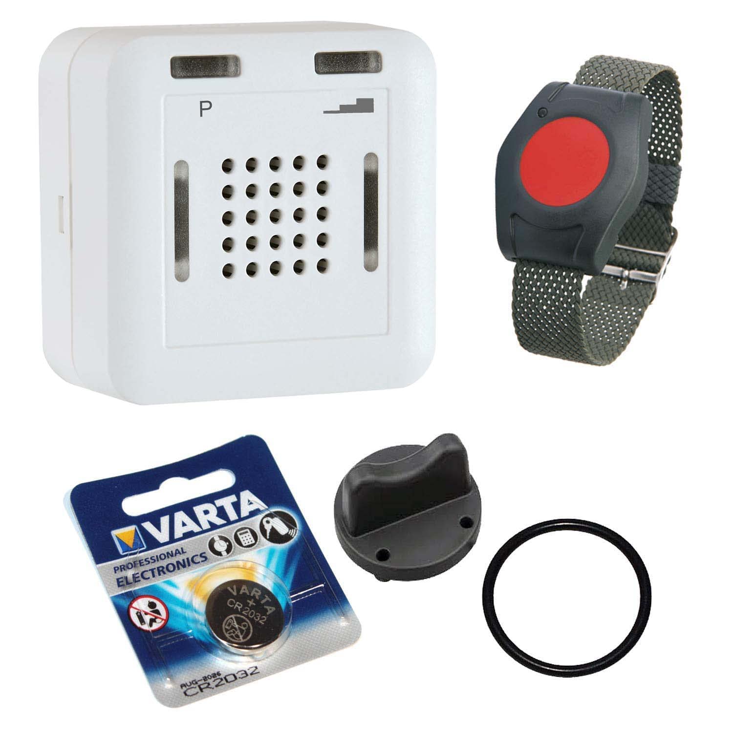 ELDAT RS10E mit Batterie-Wechselset: Hausnotruf ohne Quittierungsfunktion mit Notrufarmband für die häusliche Pflege, Notrufsystem mit Notruf Armband, Notrufknopf für Senioren