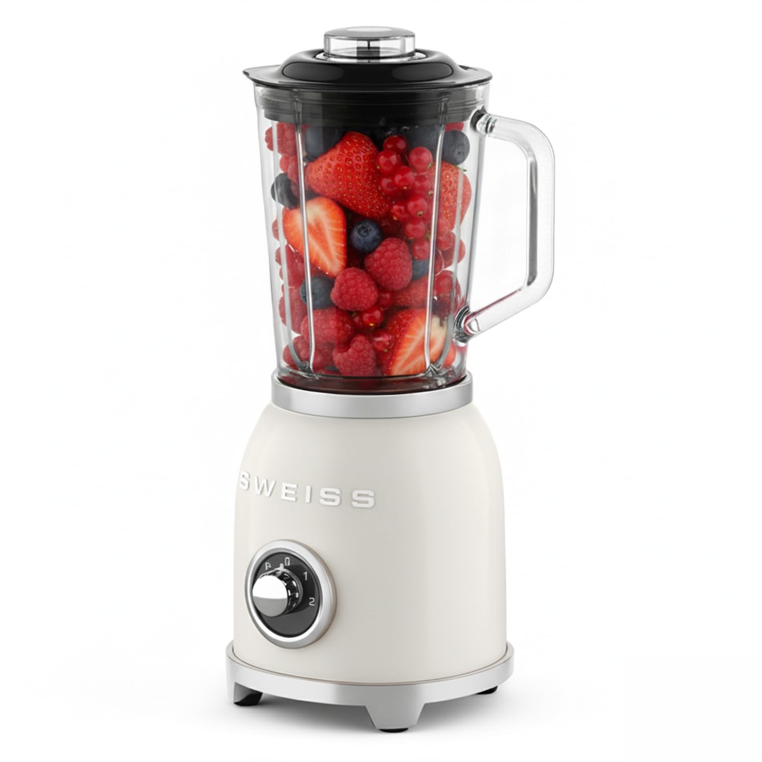 SWEISS Blender Smoothie Vintage MXV8, 2 vitesses et fonction pulse, 6 lames en acier inoxydable, Capacité 1,5L, Bol en verre, Pieds antidérapants, Interrupteur de sécurité, 1000 W, Beige
