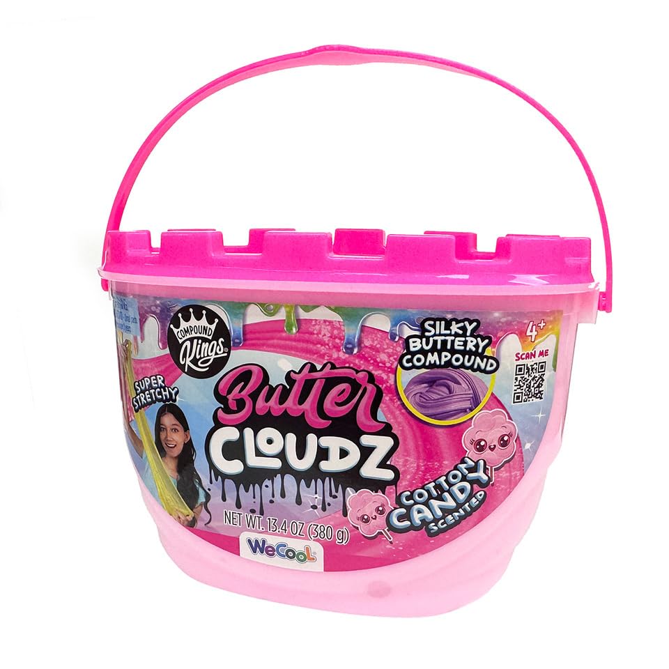Compound Kings Fluffy Cloudz Butter Slime Bucket for Boys and Girls, Sensory Toy Non-Toxic Non-Sticky, Cotton Candy Floss Scented, Soft Pink Silky Smooth Slimes