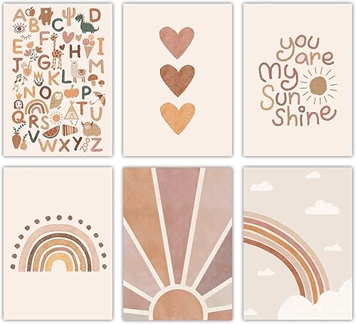 Canssape Juego de 6 decoraciones de habitación de bebé para niña de 8 x 10 pulgadas, decoración de pared con texto en inglés "You Are My Sunshine"