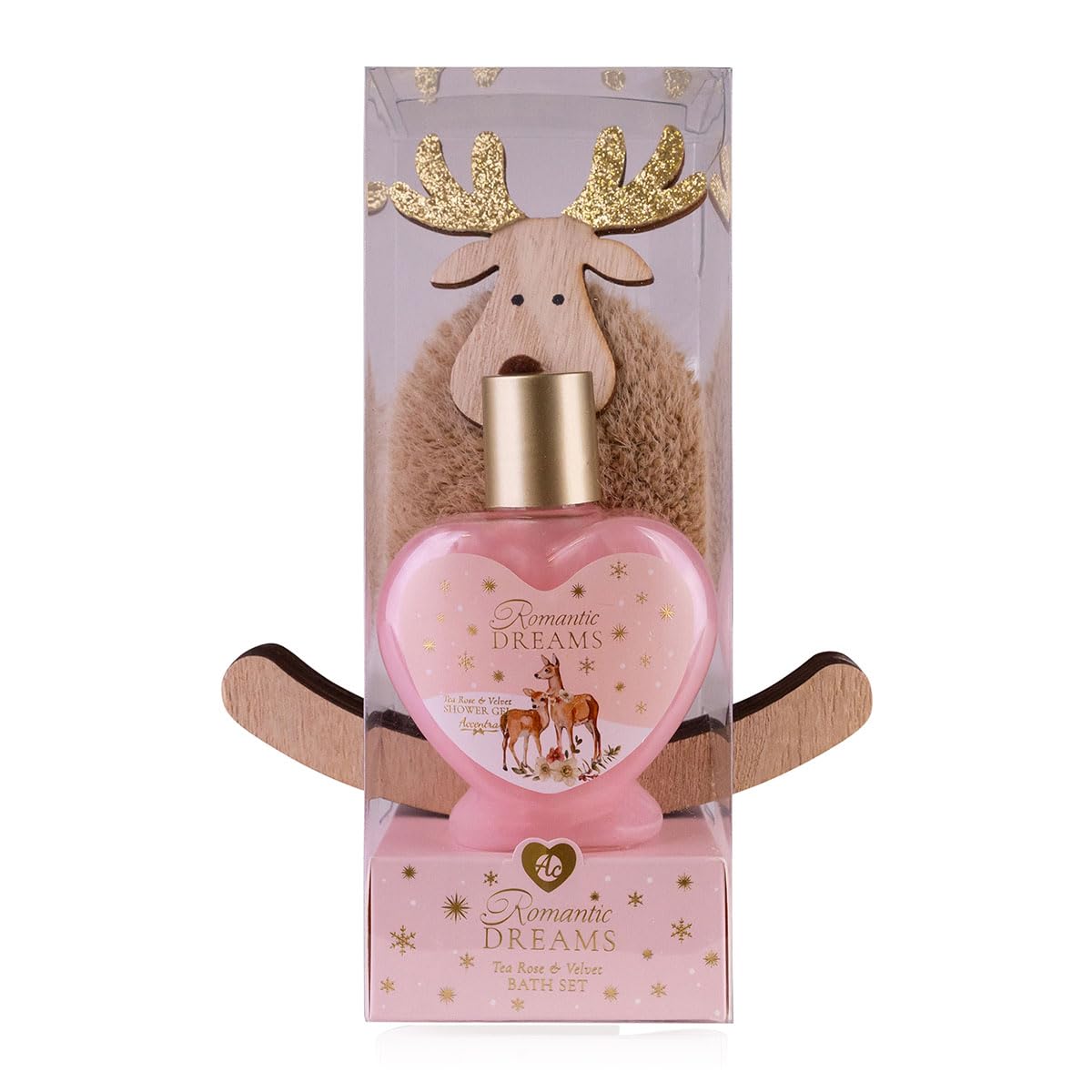 Accentra Romantic Dreams Bath Set in Gift Box for Women, 80 ml Shower Gel & Decorative Elk Figure, Elegant Wellness Gift Set with Tea Rose & Velvet Fragrance, Ideal Gift for Christmas and Birthday