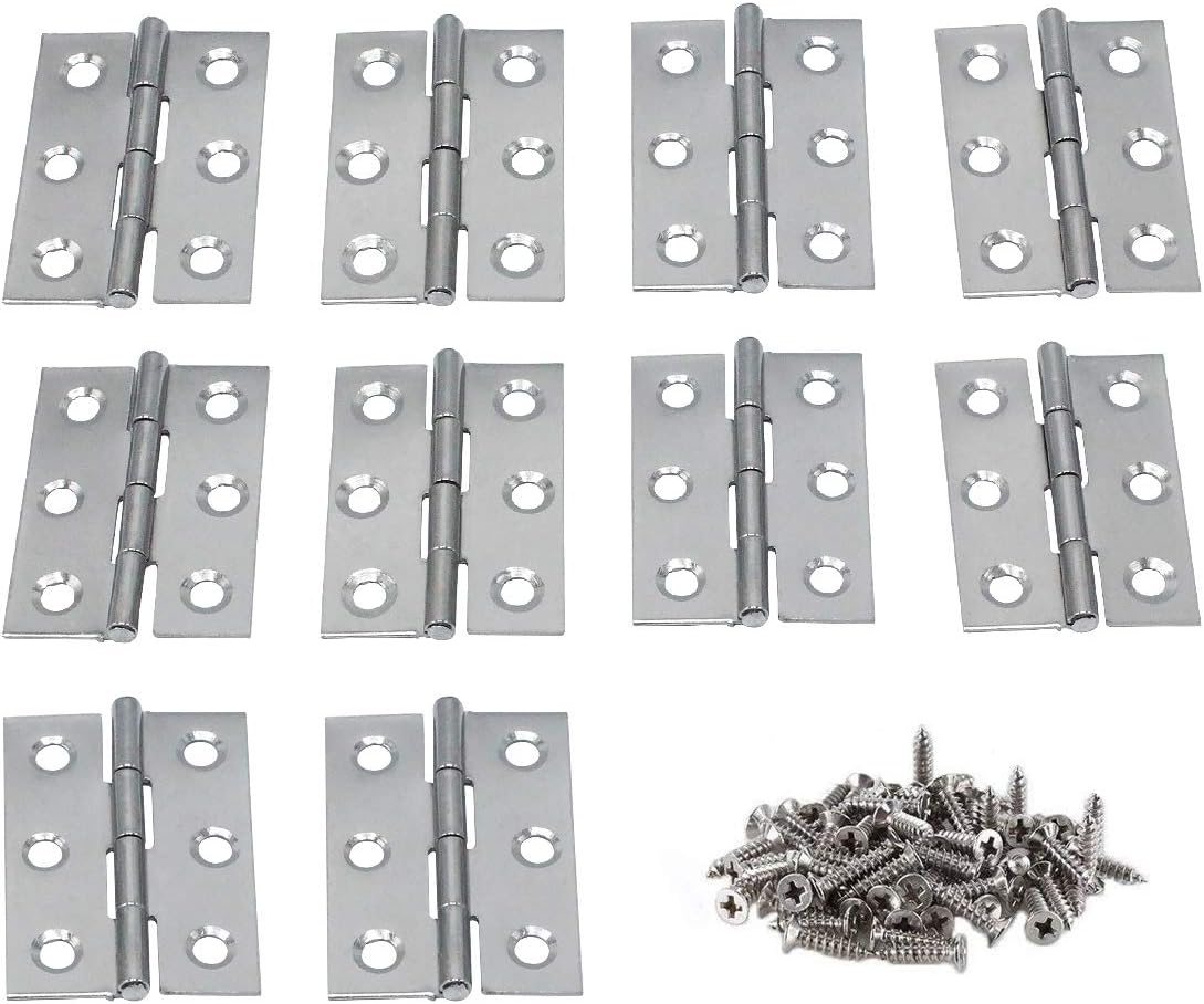 xhlife Folding Butt Hinges 304 Stainless Steel 10 Pieces 2 Inches Silver Tone Home Furniture Hardware Door Hinge with 60 Pieces Stainless Steel Screws for Cabinet Cupboard Jewelry Box