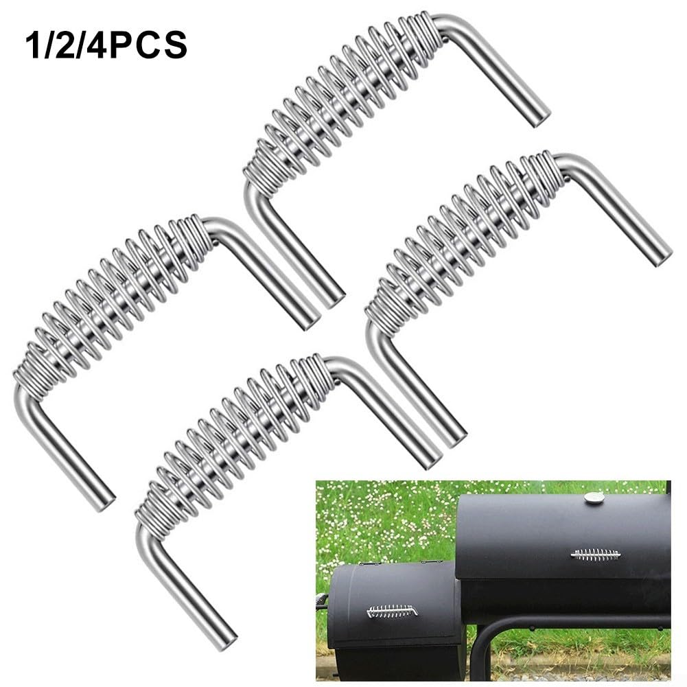 Maniglia a molla per barbecue in acciaio inox, larghezza 15,2 cm, parte di ricambio per barbecue e bracieri, impugnatura in acciaio al carbonio resistente alla ruggine con asta da 1,27 cm (4 pezzi)