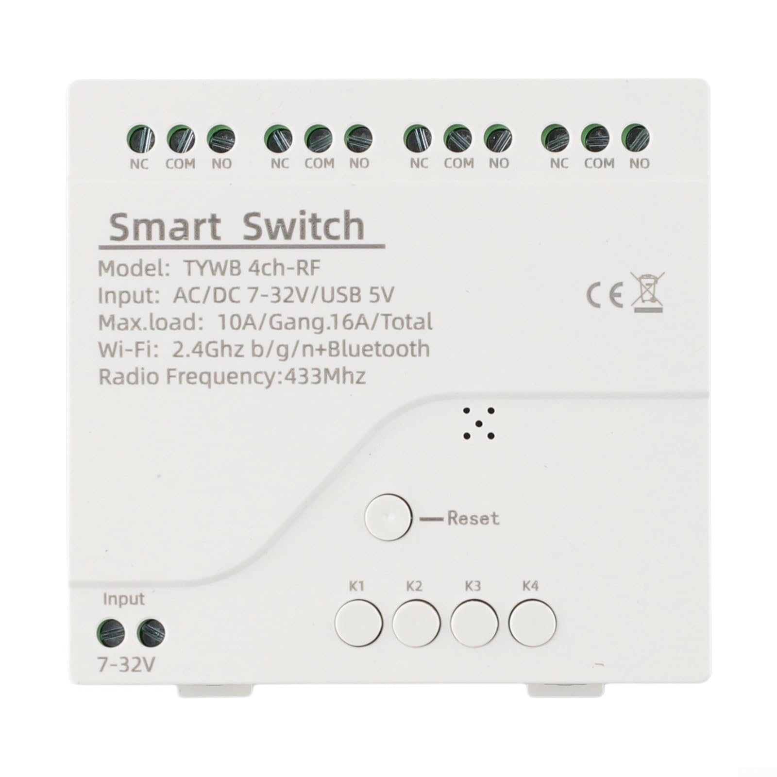 Interruptor de relé inalámbrico de 4 vías para interruptor de relé DC 5 – 32 V, autobloqueo con función de escritura para la aplicación Tuya Life, control remoto de 433 MHz, compatible con Google Home