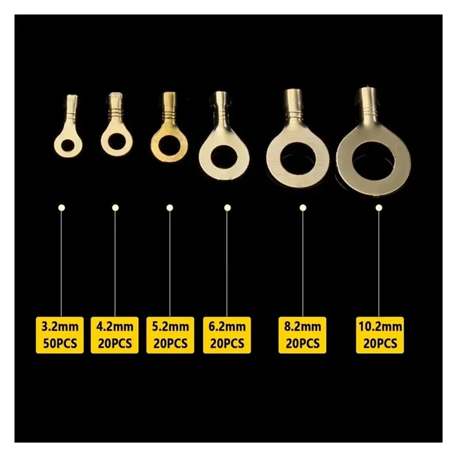 Set mit 150 Ringkabelschuhen, Schnellverbinder, Messing, Crimpklemmen, M3/M4/M5/M6/M8/M10