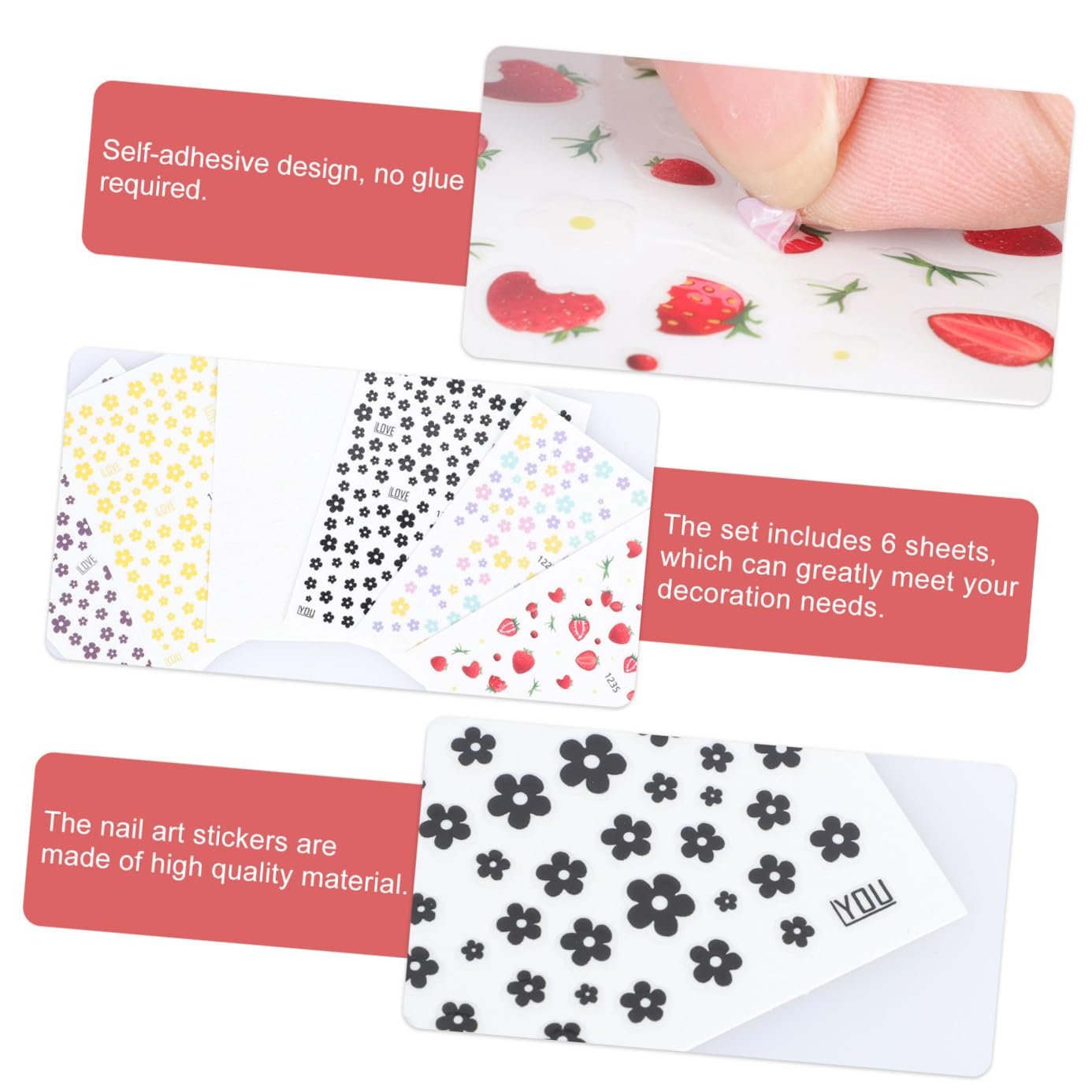 Didiseaon 5 Juegos Pegatina Adhesivos Para Uñas Nail Stickers Etiqueta Engomada Del Arte Del Clavo Diy Calcomanías De Flores Para Uñas Calcomanías Decorativas Para Uñas 6 Hojas * 5