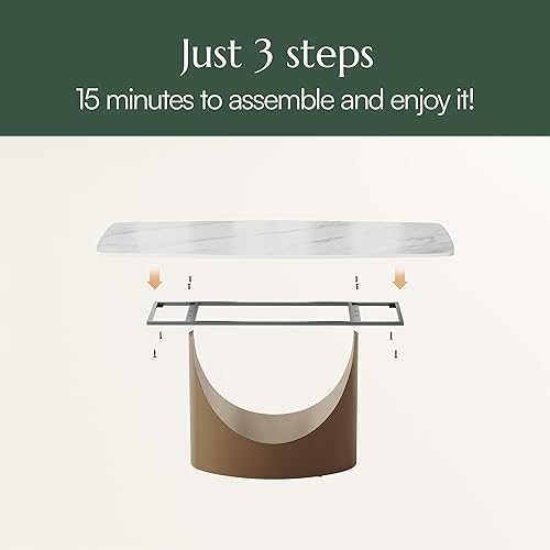 Miniatura 9 de POVISON Hobart - Mesa de comedor rectangular moderna de 71 pulgadas para 6, mesa de piedra sinterizada blanca brillante con pedestal de acero al