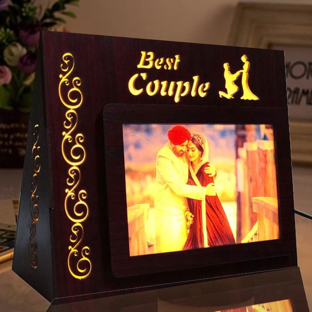 MYGIFTYSHOP Engineered Wood Customized Best Couple Led Photo Table Lamp | Best Anniversary Wedding Couple Gift | For Husband Wife Friends Parents