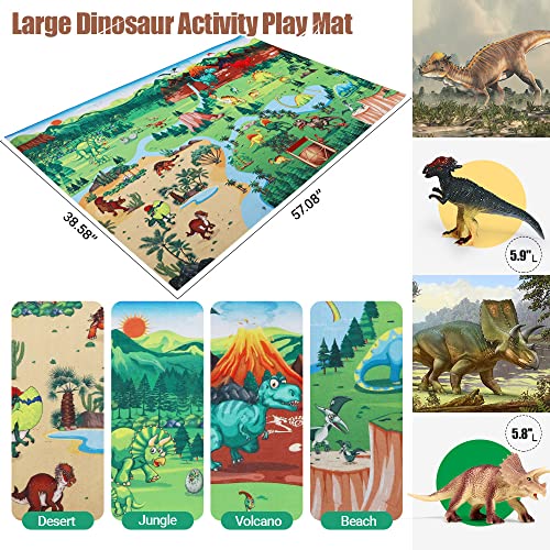Fruse Jurassic Dinosaur Toys Figures,12 Pcs Realistic Large Dinosaur Figurines With Jumbo Play Mat & Information Dino Book,Educational Dino Figure Playset Cake Topper Decoration For Kids #TOP2