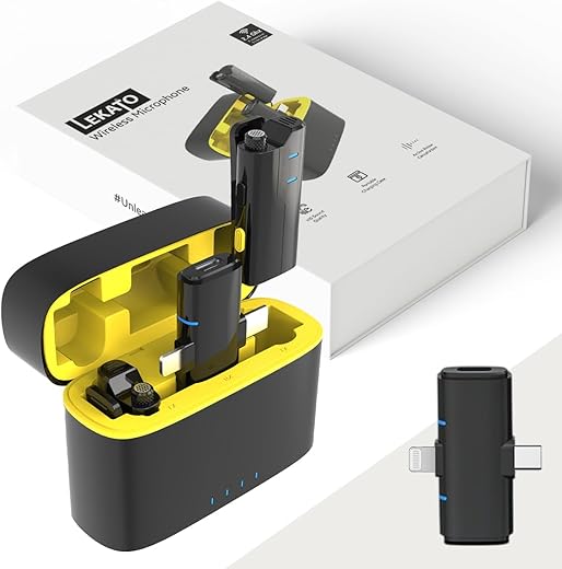 LEKATO Wireless Mic with Noise Cancellation | Dual Channel Mic Wireless for iPhone & Type-C Android | Microphone for Video Recording, YouTube,…