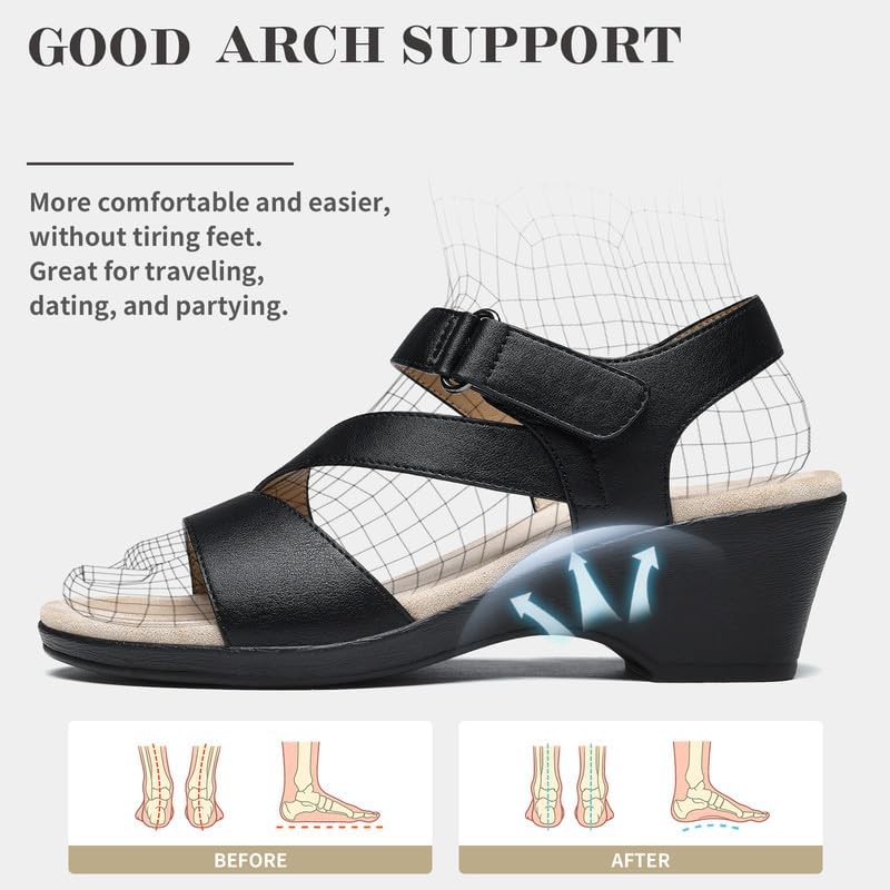 Maxome Wedge Sandals for Women Dressy Heels 2-Inch Platform Leather Dress Shoes with Wide Toe Arch Support Adjustable Strap Comfort Casual for Summer Work Travel beach Dating Wedding
