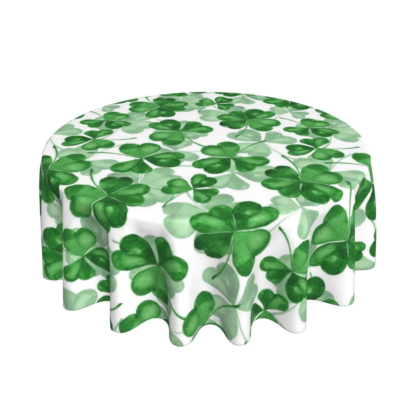 FJQWKLF St. Patrick's Day Round Tablecloth 60 inch Spring Green Shamrock Table Cloth Watercolor Clover Circular Table Covers for Holiday Picnic Party Dining